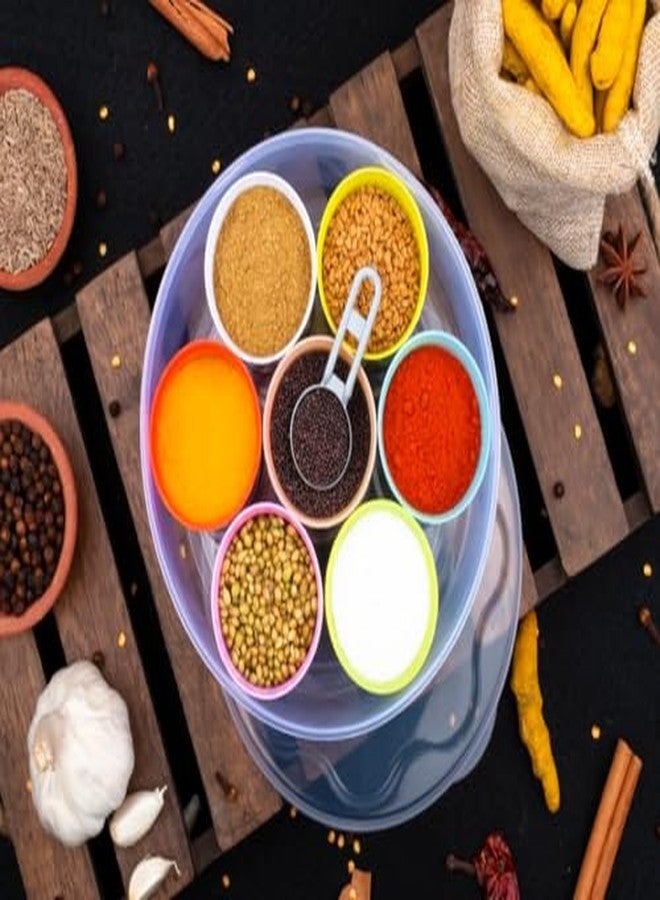 HomeWiz Round 7 Section Masala & Storage Box | Dry Fruit, Pickle & Spice Container | 7-in-1 Spice Box Dabba Organizer for Kitchen | Multipurpose Masala Container with Compartments - Transparent - Image 3
